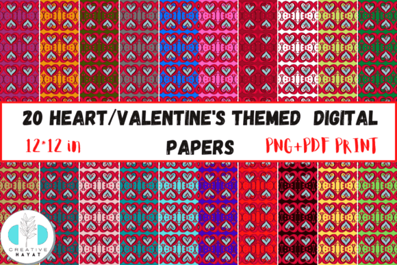 20 Heart Themed Patterns Digital Papers: A Versatile Asset for Modern Creatives