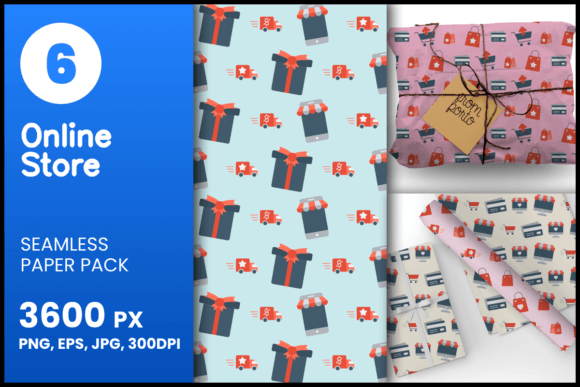 6 Online Store Seamless Patterns in JPG, PNG, and EPS Formats for Creative Projects