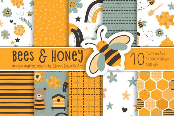 Bees, Honey Cartoon Digital Paper Pack: A Versatile Tool for Creative Projects