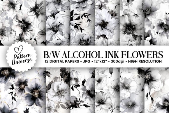 Black White Alcohol Ink Floral Pattern: A Versatile Design for Creative Projects