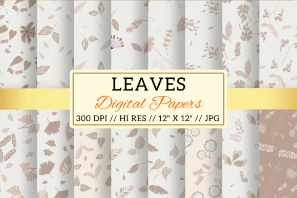 Boho Leaf Digital Papers Patterns