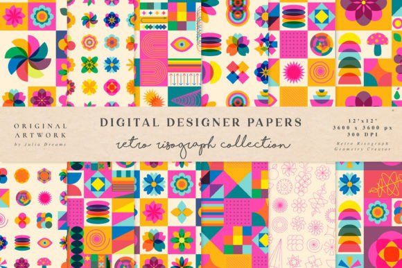 Retro Risograph Geometry Flower Pattern