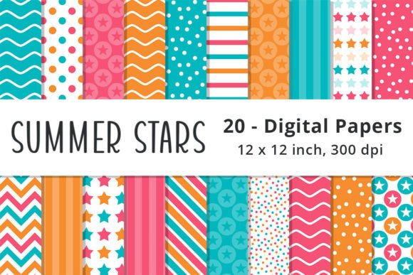 Summer Stars Digital Paper Backgrounds