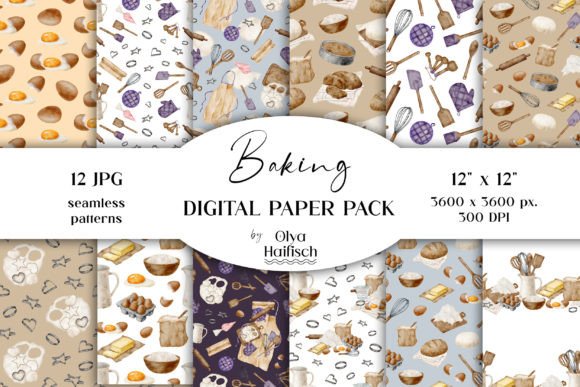 Watercolor Baking Digital Paper JPG Pack