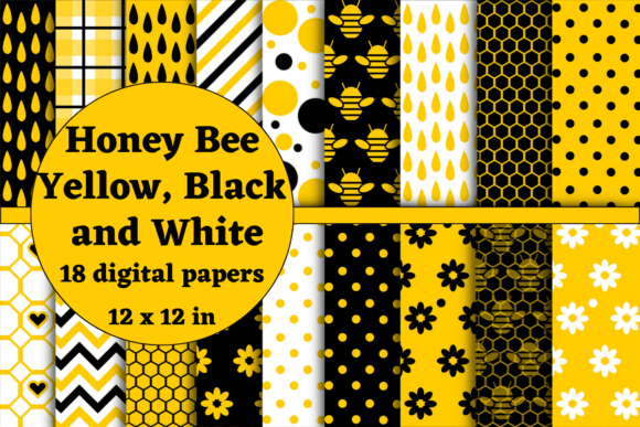Yellow and Black Honey Bee Digital Paper